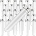 SHEUTSAN 50 Pack 29 x 150mm (70ml) Clear Test Tubes, Plastic Test Tubes with Screw Caps, Stand Bottom Test Tubes Containers for Gumball Candy Storage, Bath Salt, Bridal Shower, Wedding, Party Favors