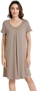 NACHILA Women's Nightgowns-Viscose Made from Bamboo, Soft Short Sleeve Nightgowns Comfy V Neck Night Shirt Cooling Sleepwear Camel X-Large