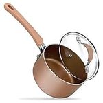 NutriChef Sauce Pot Non-Stick High-Qualified Kitchen Cookware with See-Through Tempered Glass Lids, 1.5 Quart (Works with Models: NCCW14S & NCCW20S), One Size, Brown