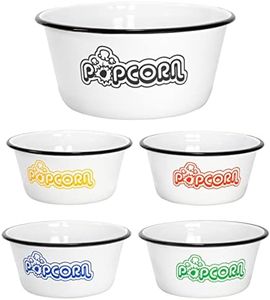 Red Co. Set of 5 White Enamelware Metal Classic 4 Quart and 1.2 Quart Popcorn Bowls, Assorted Color Prints/Black Rim