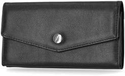 Nautica Money Manager RFID Slim and Small Wallet for Women - Credit Card Holder with Coin Purse and Zipper Wallet, Women's Clutch Organizer in Black (V-Flap)