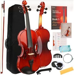 Kmise Teacher Approved 4/4 Full Size Violin Starter Kit for Adults Beginners Students, High Density Ebony Acoustic Violins, Fiddle Bundle with Case, Bow, Rosin, Strings, Shoulder Rest & Guide