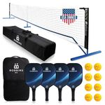 ROBBIMS Portable Pickleball Set Whit Net | 4 USAPA Approved Carbon Fiber Paddles, Duffle Bag, Pickleball Net System, Regulation Size, Assembly Manual, 8 Outdoor Pickleball Ball and Carry Bag