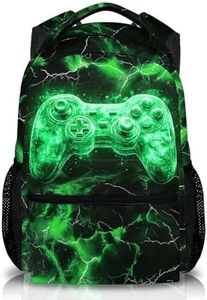 Kids Backpack, Cool Green Gamer Bookbag for Boys 6-8, Boys Gift for Birthday, 17 Inch Leisure Backpack for School Preschool Elementary Kindergarten