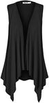 WSK1071 Womens Lightweight Sleeveless Draped Open Cardigan XXXL BLACK