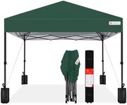 Best Choice Products 10x10ft 1-Person Setup Pop Up Canopy Tent Instant Portable Shelter w/ 1-Button Push, Case, 4 Weight Bags - Dark Green