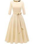 DRESSTELLS Champagne Dresses for Women 1950s Elegant Party Dress Bridesmaid Robe de Soiree Pour Femme Chic 3/4 Sleeves Champagne 3XL