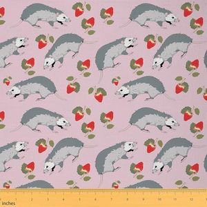 Opossum Fabric by The Yard Possums Gifts Upholstery Fabric for Chairs Sofa Possums Lover Kids Birthday Gift Possums Floral Decor Waterproof Outdoor Fabric Possum Stuffed Strawberry DIY Fabric, 1 Yard