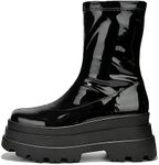 Cape Robbin Platform Boots for Women Ankle Boots for Women - Combat Boots Womens Platform Shiny Boots (Beluga) - Black Size 8