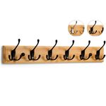 LARHN Wooden Coat Hooks - Wall Mounted Coat Rack - 6 Triple Black Coat Hooks for Wall on Bamboo - 59 cm - All Fixings Included for Quick & Easy Installation