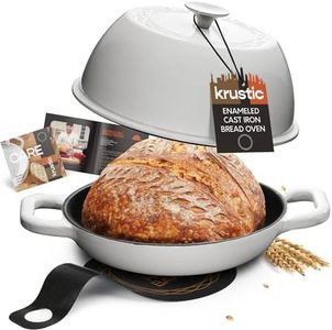 Krustic Enameled Cast Iron Dutch Oven for Sourdough Bread Baking | 6 Quart Pot with Lid | 10 Inch Ceramic Enamel Thick Coated Cookware Set with Non Stick Silicone Baking Mat for Cooking | 6 Qt | White