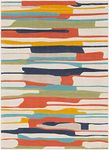 Livabliss Atlanta Geometric Rug - Scandi Area Rugs Living Room 160x220 cm, Dining, Kitchen - Neutral, Abstract Patterned Rugs, Boho Rug Style, Easy Care Pile - Large Rug, Orange, Blue and Beige Rug
