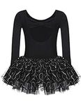 Zaclotre Girls Ballet Long Sleeve Leotards with Tutu Skirt for Dance Black Size 10-11