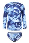 Big Girls Long Sleeve Rash Guard Set Tie Dye Bathing Suits Two Piece Swimsuits for Kids Swim Shirts Navy Blue Size 14/12-14 Years