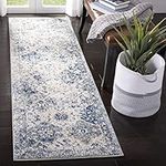 Safavieh MAD611C-212 Madison Collection MAD611C White and Royal Blue (2'3" x 12') Runner