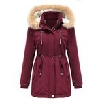 YFFUSHI Women Warm Faux Fur Hooded Jacket Long Sleeves Fleece Lined Winter Coat Fashion Winter Parka Outerwear