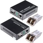 Hanutech 2Pcs Gigabit SFP to Ethernet Media Converter 10/100/1000Mbps With 2Pcs 1.25G DDM MMDF 850nm 500Mtr Multimode SFP Transceivers For Bi-Directional Transmission