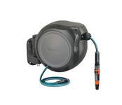GARDENA 20502-80, Retractable Garden Hose Reel 75' x 1/2" Hose, Wall Mounted, Automatic Retraction & Length Lock for Easy Watering. Heavy Duty Swivel Bracket 180°, Includes Nozzle. Made in Europe
