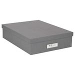 Bigso Box of Sweden Document Box for A4 paper, Brochures and Notes - Box with Lid and Handle - Fibreboard and Paper Box Storage with Lid - Grey