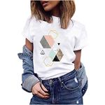 UK Women Shirts and Blouses Sale,Ladies Casual Geometric Graphic Print Harajuku Female Round Neck Loose T-Shirt Tunic Tops for Women Leisure Elegant Polos T-Shirts Vests Tees