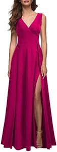 MUSHARE Women's V Neck Sleeveless Split Formal Dress Cocktail Party Prom Long Dresses, Magenta, Medium