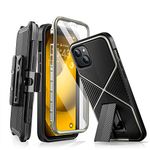 i-Blason Infinity Series for iPhone 14 Plus Case 6.7'', Full-Body with Kickstand & Belt-Clip Heavy Duty Rugged Case with Built-in Screen Protector (Black)