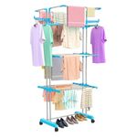 H Houseware Foldable Cloth Drying Stand Stainless Steel 4 Tier Heavy-Duty Clothes Dryer for Balcony, Indoor & Outdoor Use | with Wheels & Hanger Slots | Rust-Proof Laundry Rack(Jumbo)