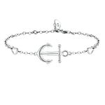 BlingGem Women 18ct White Gold Plated 925 Sterling Silver Good Luck Anchor Charm Bracelet Adjustable