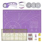 INTLMATE A3 Cutting Mat Set Cutter Tool Kit Including 17inches self-Healing Cutting mat,45mm Rotary Cutter with 3 Replacement Blades,Acrylic Quilting Ruler,Patchwork Ruler,20 Clips,100 pins (Purple)