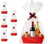 Basket For Gifts Empty, 5 Pack Sturdy Empty Gift Basket Kit With Handles, Red Cardboard Empty Gift Baskets To Fill Bulk For Holiday, Birthday, Christmas, Valentines Day And Any Occasion