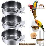 XUANZHI 3Pcs Small Bird Feeding Dish Cups,Parrot Food Bowl Cage with Clamp Holder Stainless Steel,Birdcage Coop Water Feeder for Cockatiel Parakeet Macaw Finches Lovebirds Small Animals (3Pack)