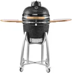 VEVOR Charcoal Smoker and Grill, 18" Kamado Charcoal BBQ Smoker, Movable Ceramic Barbecue Grill with 4 Wheels (2 Lockable), Built-in Thermometer, Air Vents & Side Shelf for Outdoor Patio Yard Cooking