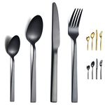 Matte Black Cutlery Set 24 Pieces,Kyraton Titanium Black Plated Stainless Steel Cutlery Set, Flatware Set Silverware Sets with Knife Spoon Fork Service for 6