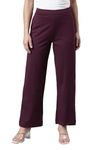 GO COLORS Women Solid Dark Wine high Rise Relaxed Fit Ponte Wide Pants