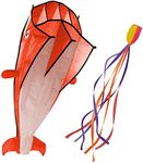 IMAGE Large 3D Orange Dolphin Kite for Adult, 82.67in*10.62in Frameless Soft Parafoil Giant Kite Easy to Fly Beginners and Perfect for The Beach