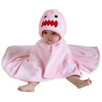 Doladola Toddlers' Plush Animal Themed Hooded Blanket,Baby Flannel Receiving Blankets for Girls and Boys,Kids Play time Blanket (Pink Shark)