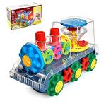 Tuko Gear Train Toy Light Up Music Electric Train Toy Transparent Rotating Mechanical Gear Train for Kids Educational Toy for 3+ Years old Boy and Girl Gift (Train)