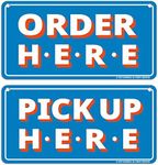 GEEKBEAR Order Here and Pick Up Here Signs (Blue) - 2 Pack, 12" x 6" - Premium, Non-Fading Design with Special Hanging Hooks - Perfect for Restaurants, Cafes, and Bars - Made of Durable Acrylic