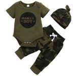 i-Auto Time Mama’s Newborn Baby Boy Girl Clothes Camouflage Ruffle Short Sleeve Romper+ Pants Bow Outfit Clothing Set (Mama's Boy, 0-3 Months)