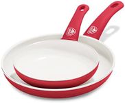 GreenLife Soft Grip Healthy Ceramic Nonstick, 18 and 26cm Frying Pan Skillet Set, PFAS-Free, Dishwasher Safe, Red