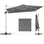 COSTWAY 3M Cantilever Garden Parasol, Square Offset Banana Umbrella with Tilted Design, 360° Rotation, Crank Handle & Cross Base, 8-Rib Outdoor Hanging Sun Shade for Patio Market (Grey)