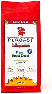 Puroast Low Acid Ground Coffee, French Roast Natural Decaf, High Antioxidant, 12 oz Pound Bag