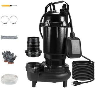 Sump Pump Submersible, Sewage Grinder Pump 110V 6400GPH 40Ft Max Head, Cast Iron Effluent Pump with Auto Float Switch 2'' NPT for Basement Basin Sewage Well Pond Swimming Pool, 32Ft Power Cord