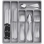 Lifewit Silverware Drawer Organizer Tray, Plastic Cutlery Storage for Kitchen Drawer, Flatware and Utensil Holder Divider for Spoons Forks Knives Tableware, 6 Compartment, Gray