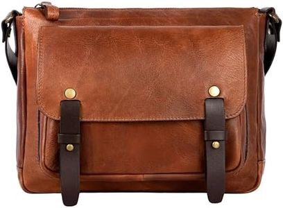 Maletín de mensajero de cuero bolso de hombro de cuero de grano completo para hombres y mujeres - resistencia al tiempo, Coñac