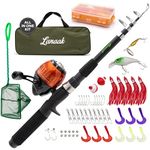 Lanaak Kids Fishing Pole and Tackle Box - with Net, Travel Bag, Reel and Beginner’s Guide - Rod and Reel Kit for Boys, Girls, or Youth (Black Rod)