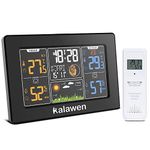 Kalawen Wireless Weather Station, Digital Color Weather Station with Outdoor Sensor, Digital Alarm Clock,Temperature, Humidity Monitor, Weather Forecast for Home Bedroom Garden, Black