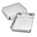 HaWare Small Oven Tray Set of 2, Baking Sheet Pans Stainless Steel Rectangle Cake Tins, Deep Roasting Pans for Brownie/Lasagna, 23.8 x 18 x 5cm, Healthy & Durable, Brushed Finished& Dishwasher Safe