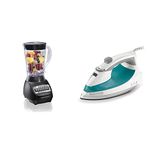 Hamilton Beach 56 Ounce 650W 10 Speed & Pulse Countertop Smoothie Blender, Black (50190F) and Black+Decker Lightweight Steam Iron, 1200 Watt Clothing Iron, Teal, IR0820C