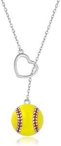 925 Sterling Silver Volleyball Necklace Pendant Heart Volleyball Jewelry Gifts for Women Player Lover (Softball)